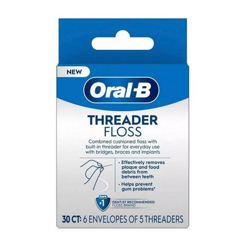Oral-B, Threader Dental Floss for Bridges Braces And Implants, 30 Count Oral-B