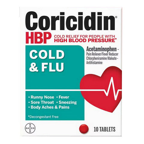 Coricidin Hbp, Cold And Flu Tablets, 10 Count Coricidin Hbp