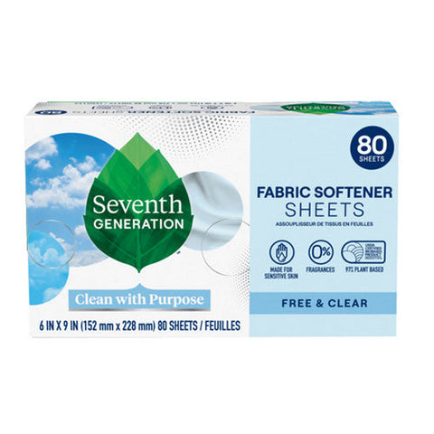 Seventh Generation, Fabric Softener Sheets Free And Clear, 80 Count(Case Of 4) Seventh Generation