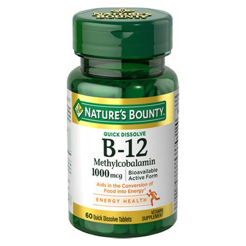 Nature's Bounty, Quick Dissolve Vitamin B-12 Methylcobalamin, 1000 Mcg, 60 Tabs Nature's Bounty