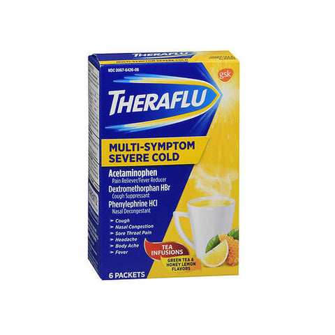 Theraflu, Multi-Symptom Severe Cold Packets Green Tea & Honey Lemon Flavors, 6 Each Theraflu