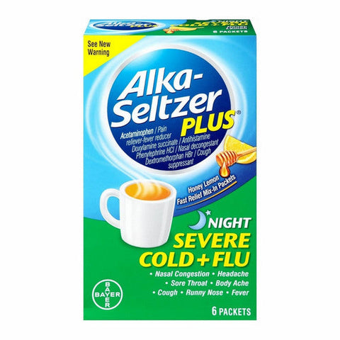 Bayer, Alka-Seltzer Plus Night Severe Cold & Flu Powder Packets, Honey Lemon 6 Each Alka-Seltzer