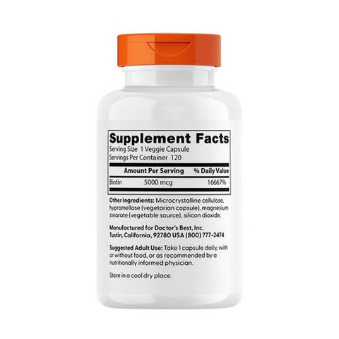 Doctors Best, Biotin, 5000 Mcg, 120 Veggie Caps Doctors Best