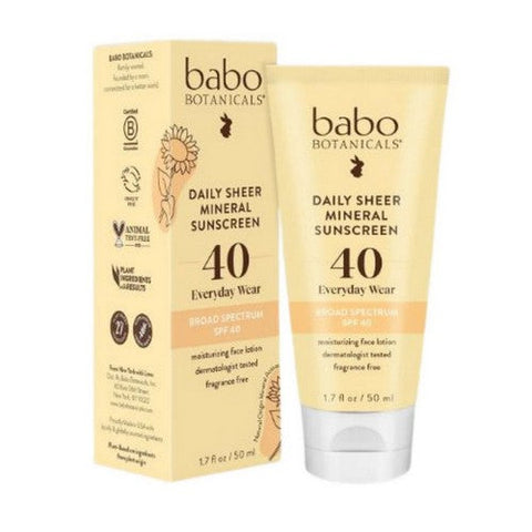 Babo Botanicals, Daily Sheer Sunscreen Spf 40 Extra Sensitive For Face, 1.7 Oz Babo Botanicals