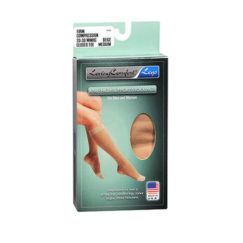 Loving Comfort, Knee High Support Stockings Firm Compression Closed Toe Medium Beige, 1 Pair Loving Comfort