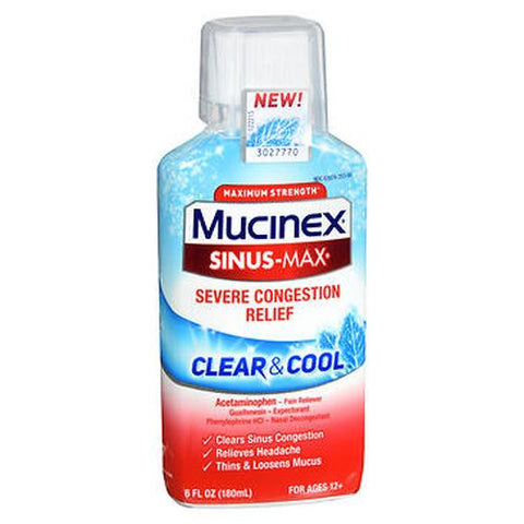 Mucinex, Sinus-Max Severe Congestion Relief Maximum Strength Clear & Cool Liquid, 6 Oz Mucinex