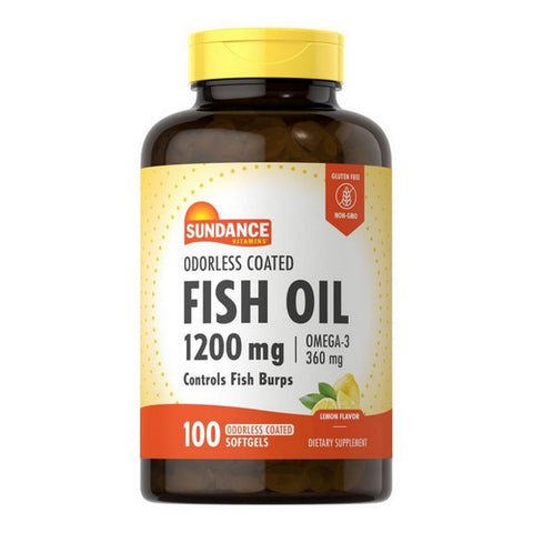 Fish Oil Omega-3 Coated Softgels Odorless Natural Lemon 100 Tabs by Sundance