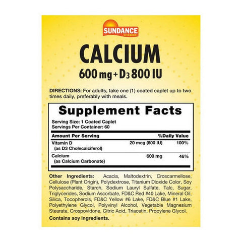 Sundance, Calcium + Vitamin D3 Coated Caplets, 60 Tabs Sundance