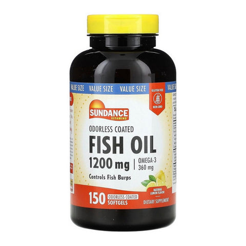 Fish Oil Omega-3 Coated Softgels Odorless Natural Lemon 150 Caps by Sundance