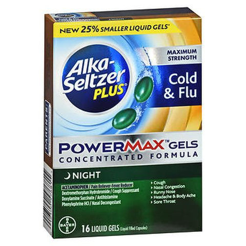 Alka-Seltzer, Plus Maximum Strength Cold & Flu PowerMax Gels Day & Night, 16 Caps Alka-Seltzer