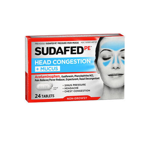 Sudafed Pe, Head Congestion And Mucus Tablets, 24 Caplets Sudafed Pe