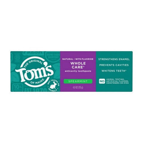 Tom's Of Maine, Whole Care Natural Anticavity Toothpaste With Fluoride Spearmint, 4 Oz Tom's Of Maine