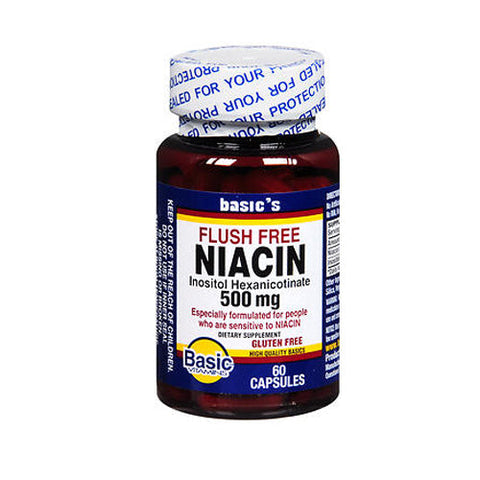 Basic Vitamins, Niacin Capsules Flush Free, 500 mg, 60 Count Basic Vitamins