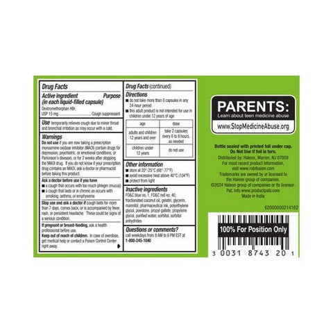 Robitussin, Adult Dextromethorphan Hbr Cough Suppressant Long-Acting Coughgels, 20 Each Robitussin
