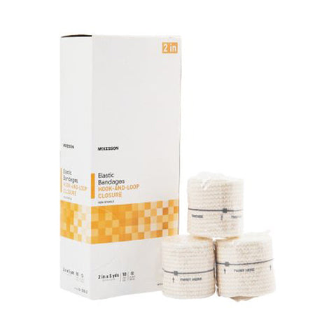 McKesson, Elastic Bandage 2 Inch X 5 Yard Single Hook and Loop Closure Tan 16-1033-2, Box Of 10 McKesson