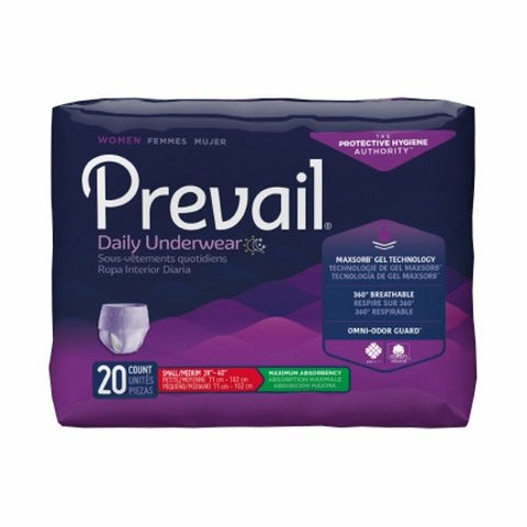First Quality, Female Adult Absorbent Underwear Prevail  For Women Daily Underwear Pull On with Tear Away Seams Sma, Count of 20 First Quality