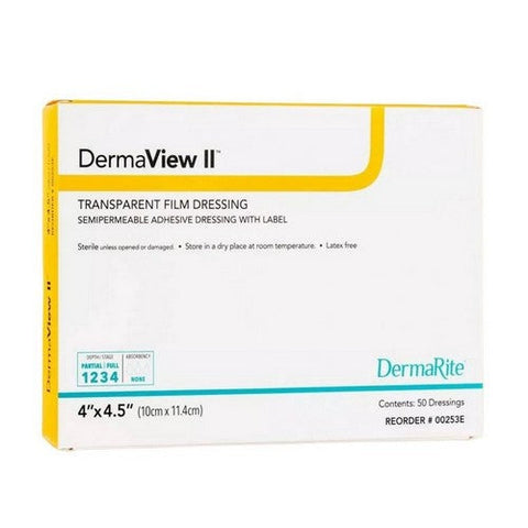 DermaRite, Transparent Film Dressing DermaView II Rectangle 4 X 4-1/2 Inch Frame Style Delivery With Label Ster, Box Of 50 DermaRite