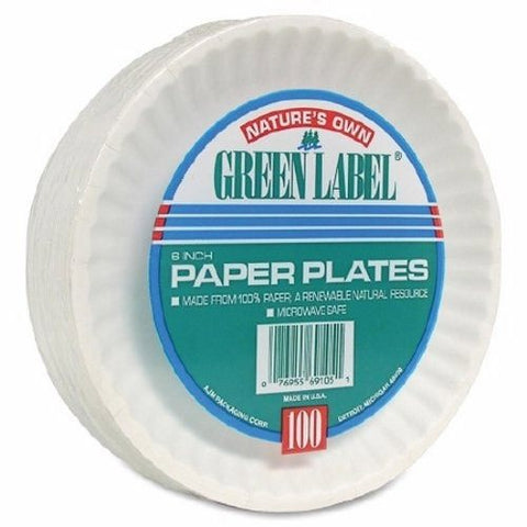 Nature's Own, Green Label Paper Plates White 6 Inch Diameter, 1 Pack Nature's Own