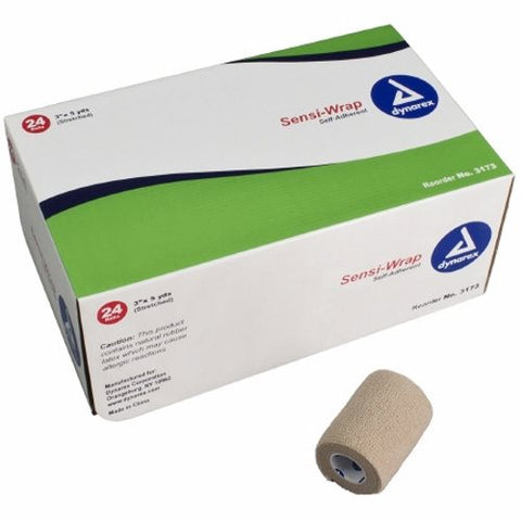 Dynarex, Cohesive Bandage Sensi-Wrap 3 Inch X 5 Yard Standard Compression Self-adherent Closure Tan NonSteril, Count of 24 Dynarex