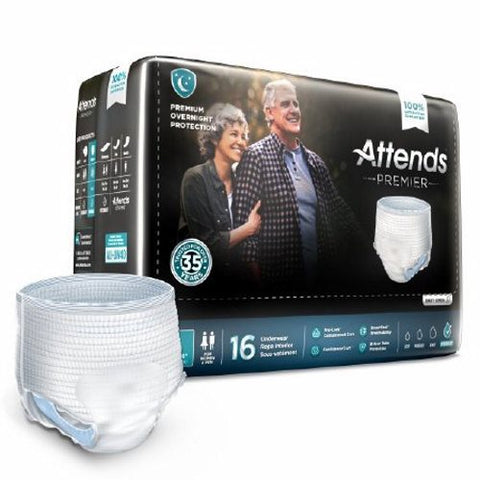Premier Protective Underwear With Dry Lock Containment Core For Adult Incontinence Care Unisex Large Count of 16 by Attends