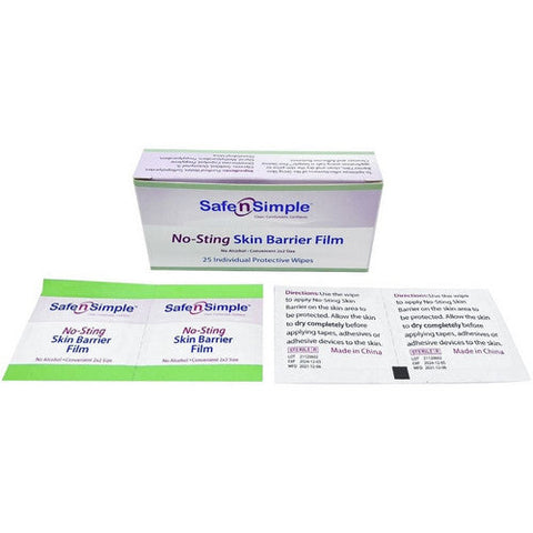 Safe N Simple, No-Sting Skin Barrier Film Wipes, Box Of 25