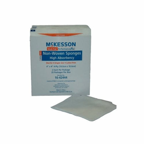 McKesson, Nonwoven Sponge 4 X 4 Inch 4-Ply Sterile 16-42444, Box Of 25 McKesson