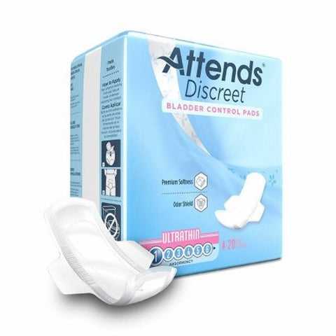 Attends, Discreet Ultra Thin Bladder Control Pads Light Absorbency 9 Inch Length, Count of 20 Attends