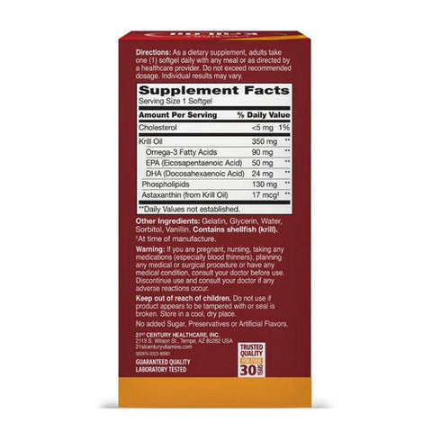 21st Century, Krill Oil, 350 mg, 60 Softgels 21st Century