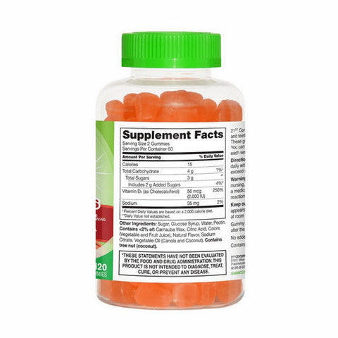 21st Century, Vitajoy Daily D3 Gummies Peach, 25 Mcg, 120 Gummies