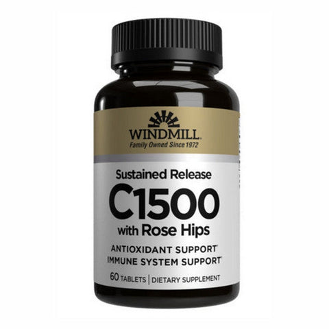 Windmill Health, Vitamin C With Rose Hips Sustained Release, 1500 Mg, 60 Tabs Windmill Health