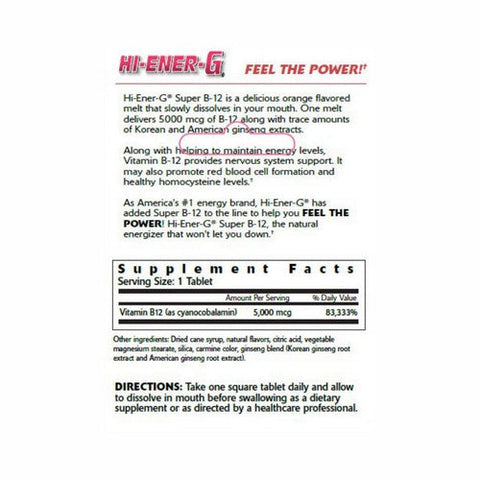 Hi-Ener-G, Vitamin B12 Hi Ener G Super, 30 Tabs Hi-Ener-G