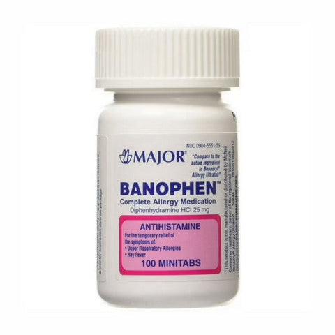 Major Pharmaceuticals, Banophen Diphenhydramine Hci, 25 Mg, 100 Tabs Major Pharmaceuticals