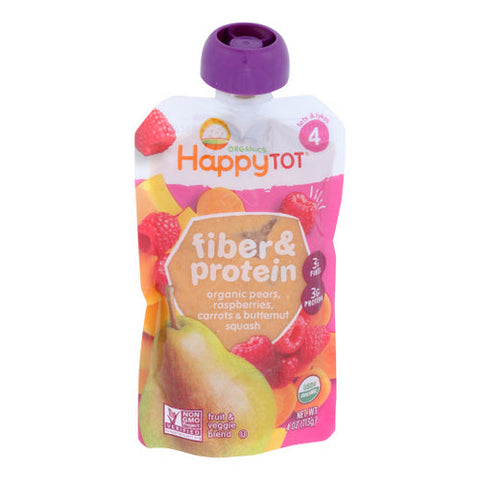 Happy Tot, Fiber And Protein Pears Raspberries Butternut Squash And Carrots Baby Meals, 4 Oz(Case Of 16) Happy Tot