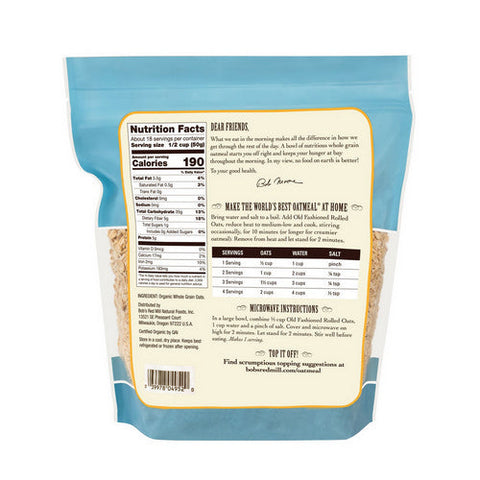 Bobs Red Mill, Organic Old Fashioned Rolled Oats, 32 Oz(Case Of 4) Bobs Red Mill