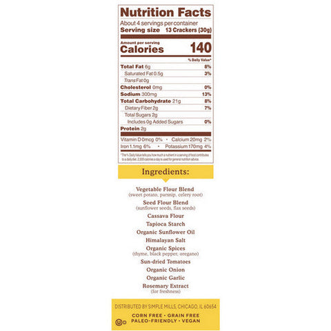 Simple Mills, Cracker Pita Mdtrrn Herb, Case of 6 X 4.25 Oz Simple Mills