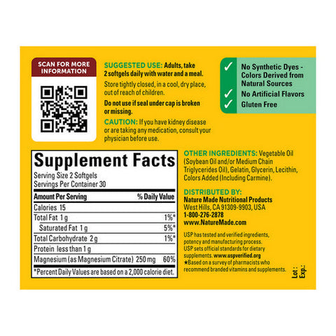 Nature Made, Magnesium Citrate, 250 mg, 60 Softgels Nature Made