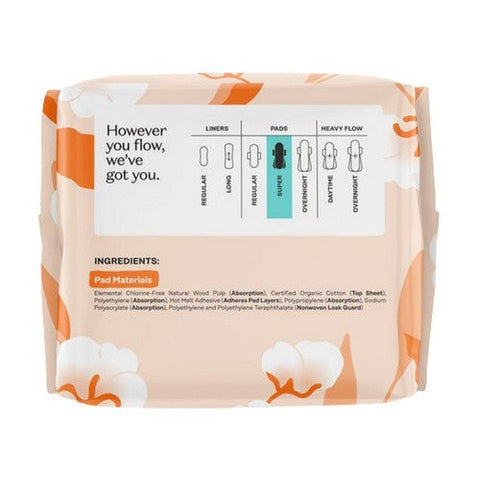 The Honey Pot, Organic Top Sheet Super Non Herbal Menstrual Pads, 16 Count The Honey Pot