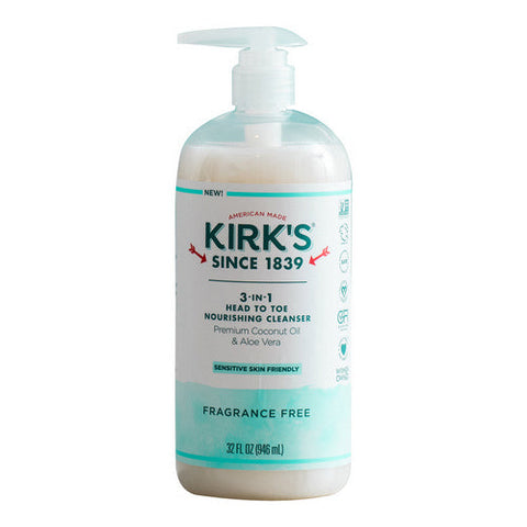 Kirk's Natural Products, 3-In-1 Head to Toe Nourishing Cleanser Fragrance-Free, Original, 32 oz Kirk's Natural Products