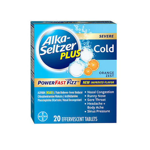 Alka-Seltzer, Plus Severe Cold Powerfast Fizz Effervescent Tablets Orange Zest, 20 Tabs Alka-Seltzer