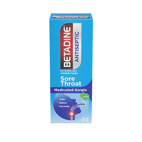 Betadine, 0.5% Povidone-Iodine Sore Throat Antiseptic Gargle Mint, 8 Oz Betadine