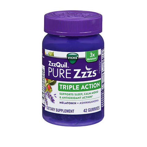 Zzzquil Pure Zzzs Triple Action Gummies Blackberry Vanilla 42 Count by Vicks