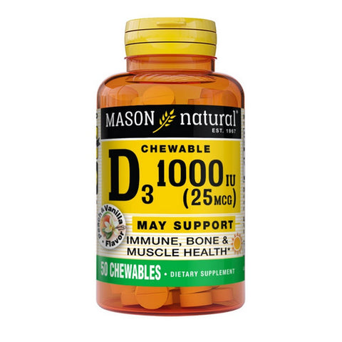 Mason, Vitamin D3 Chewables Peach & Vanilla, 25 Mcg, 50 Tabs Mason