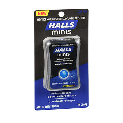 Halls, Minis Cough Suppressant Oral Anesthetic Menthol Drops Mentho Lyptus, 24 Drops Halls
