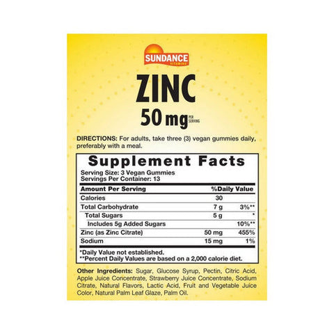 Sundance, Vitamins Zinc Vegan Gummies Natural Mixed Berry Flavor, 50 Mg, 40 Count Sundance