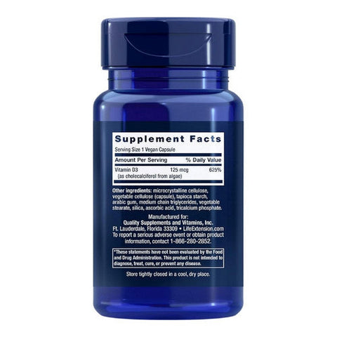 Life Extension, Vegan Vitamin D3, 125 mcg (5000 IU), 60 Caps Life Extension