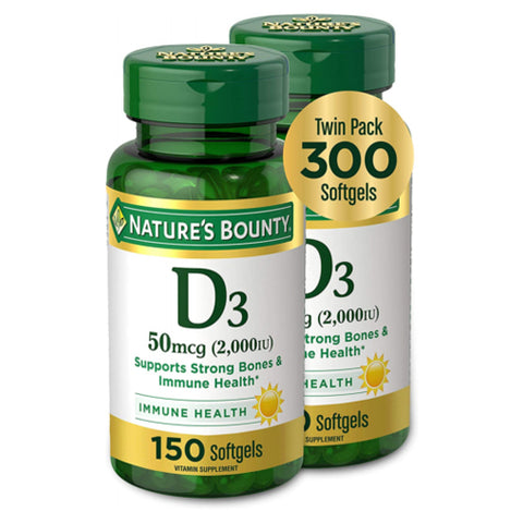 Vitamin D 2000 IU Bonus Twin Packs 150 + 150 Count by Nature's Bounty