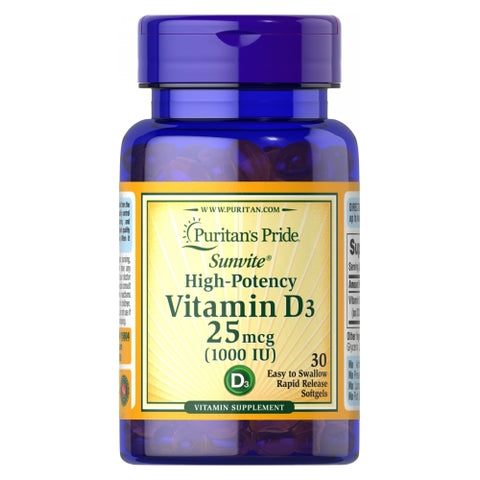 Vitamin D3 25 mcg (1000 IU) Trial Size 30 Rapid Release Softgels by Puritan's Pride