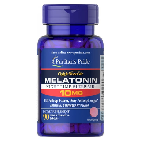 Puritan's Pride, Quick Dissolve Melatonin, 10 mg, Strawberry Flavor 90 Tablets Puritan's Pride