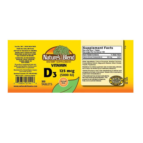 Nature's Blend, Vitamin D3, 125mcg (5000IU), 100 Softgels Nature's Blend