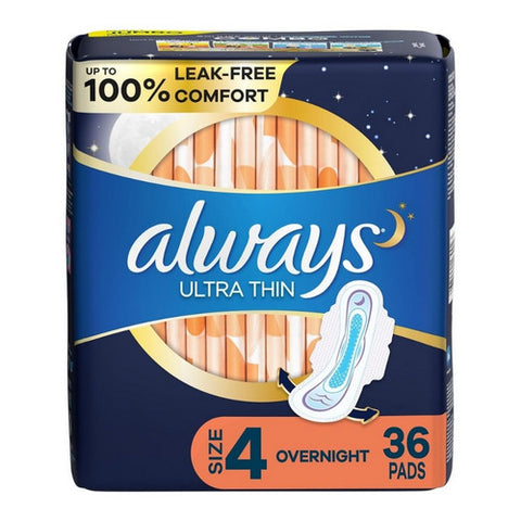 Always Discreet, Ultra Thin Pads With Flexi Wings Overnight Size 4, 36 Each Always Discreet